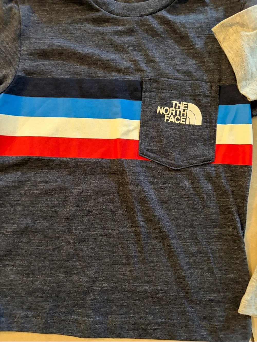 The North Face Boys' Navy Tee with Red, White & Blue Stripe